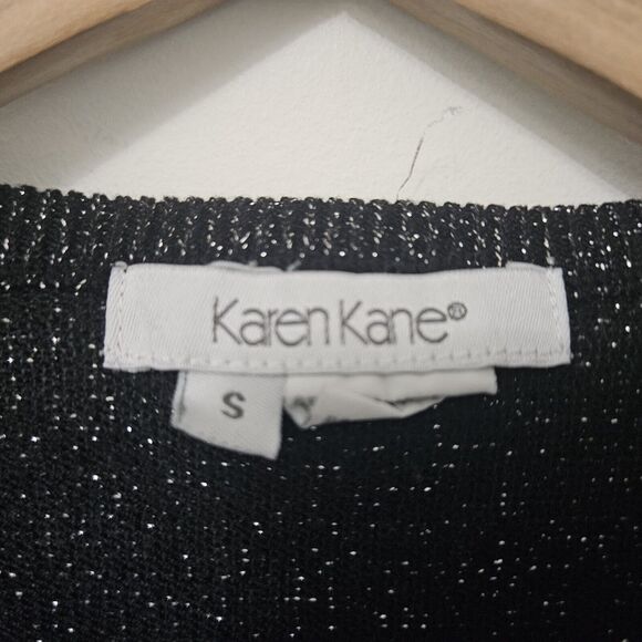 KAREN KANE Women's Black Short Sleeve Cropped Sparkly Blouse Top Size S - Picture 2 of 5